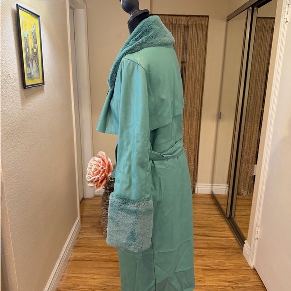 Forever 21 Aqua Trench Coat with Faux Fur - Picture 5 of 7